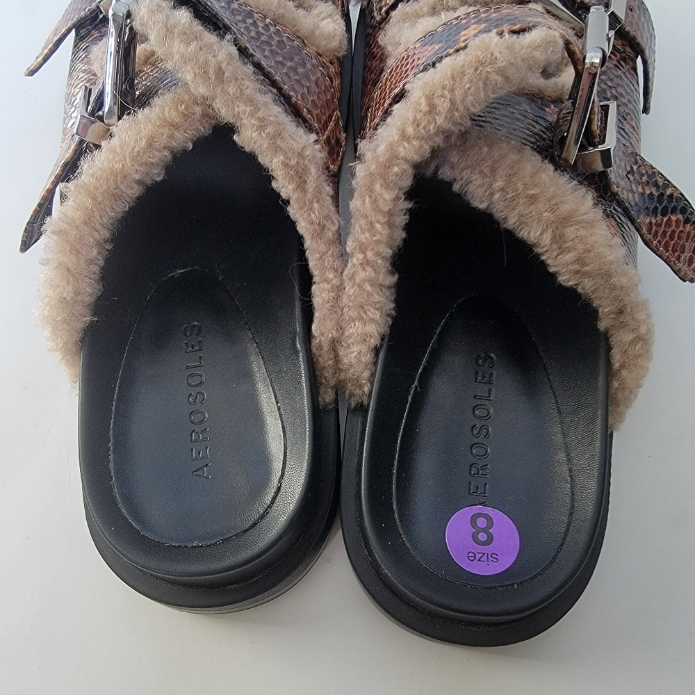 Aerosoles Olivia brown snakeskin sherpa sandals, size 8 NWT - Picture 6 of 7